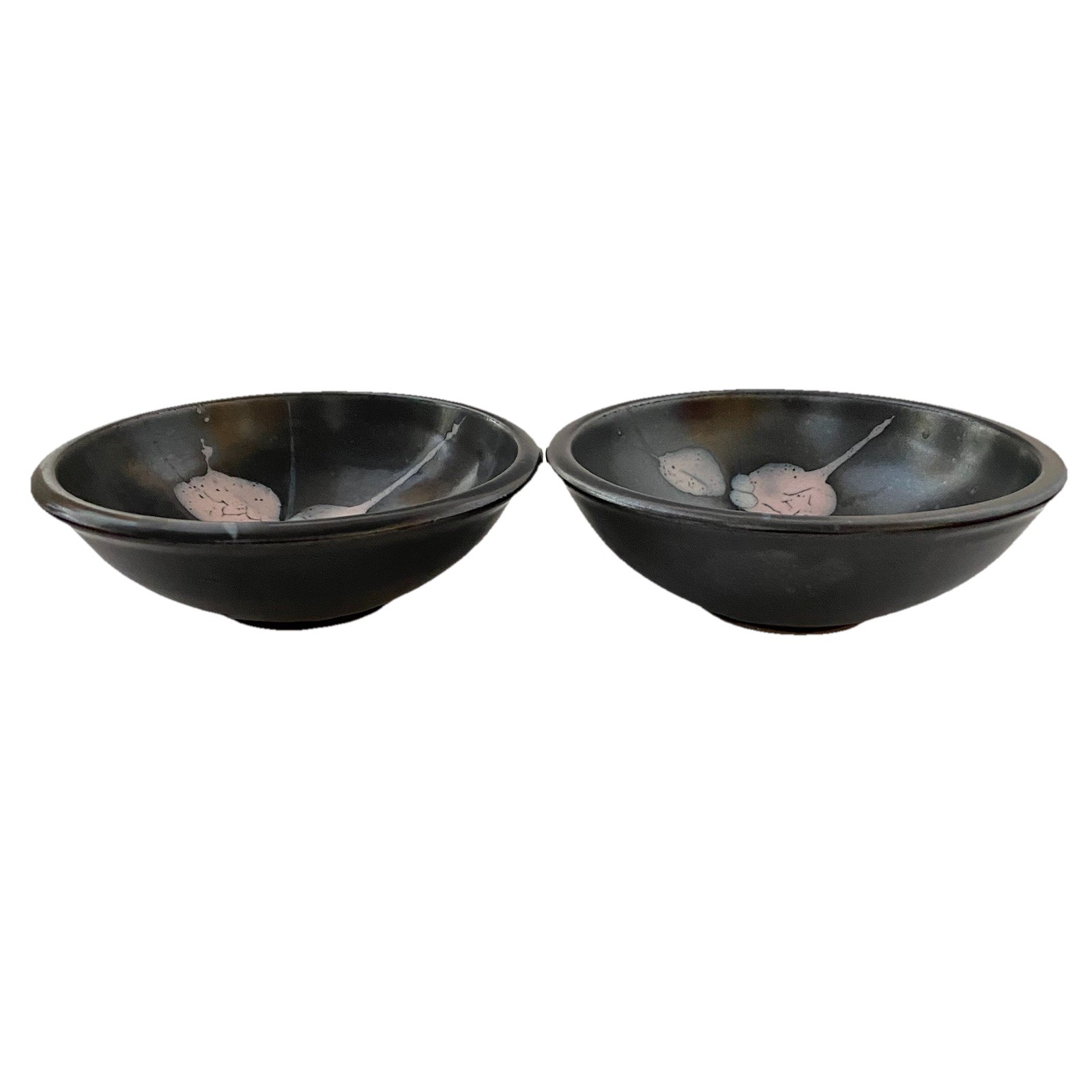 1980’s TERESA BOWEN “COSMIC DECO” Stoneware Pottery Salad Bowls, Black Pink Blue