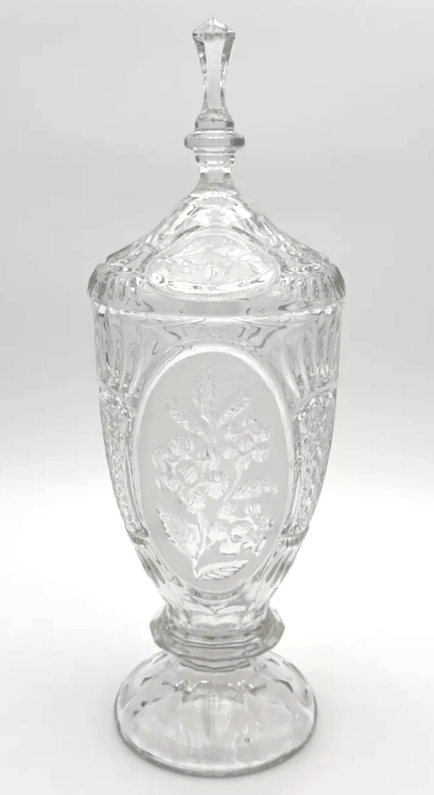 Apothecary Jar Lidded Etched Floral Patterns 15″ Crystal D’Adriana of Yugoslavia