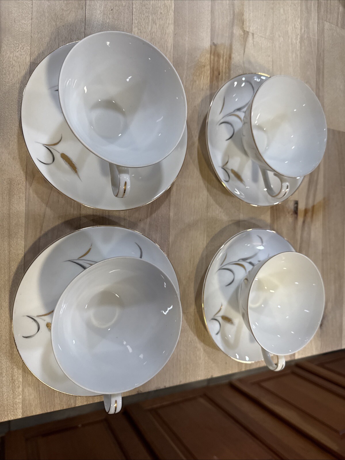 Set Of 4 Eternal Harvest Gold Wheat Tea Cups & Saucers CTS Fine Japan China