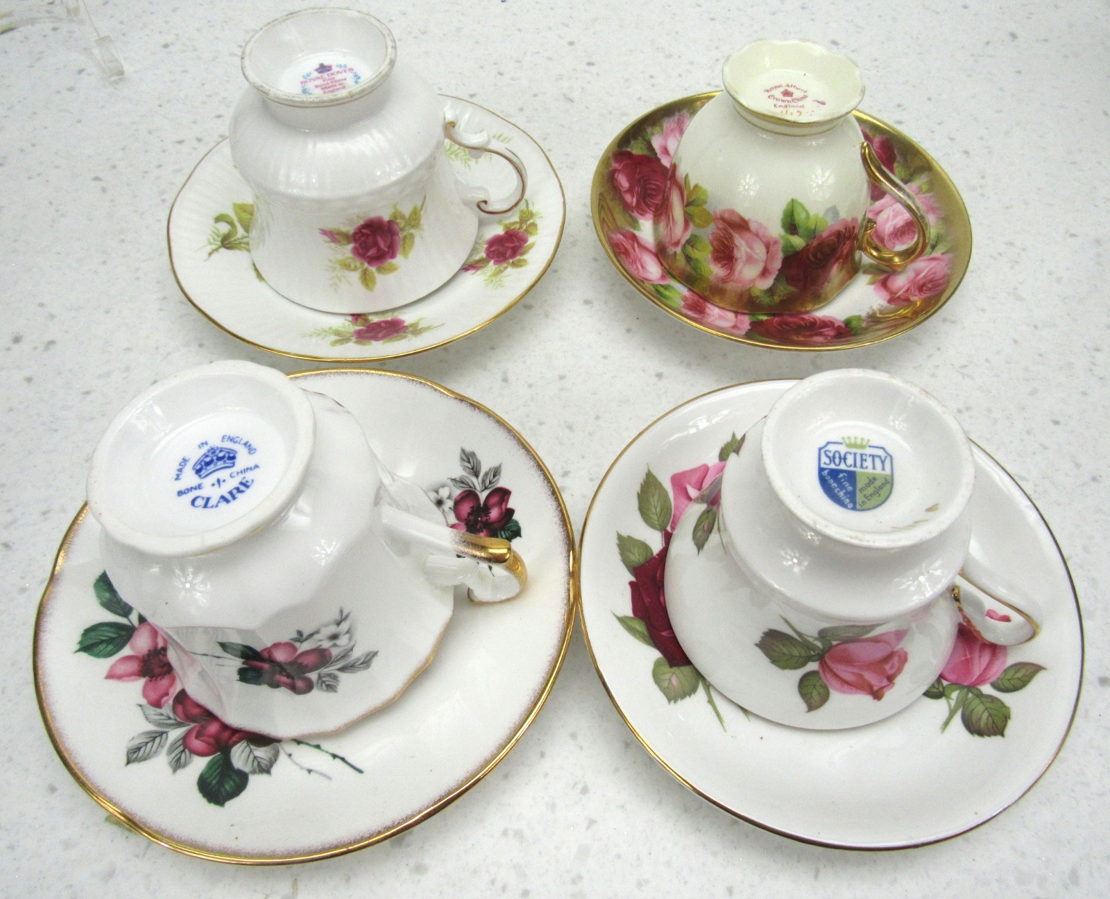 Vintage Lot of 4 Mixed Teacups Saucers Royal Albert Dover Clare society