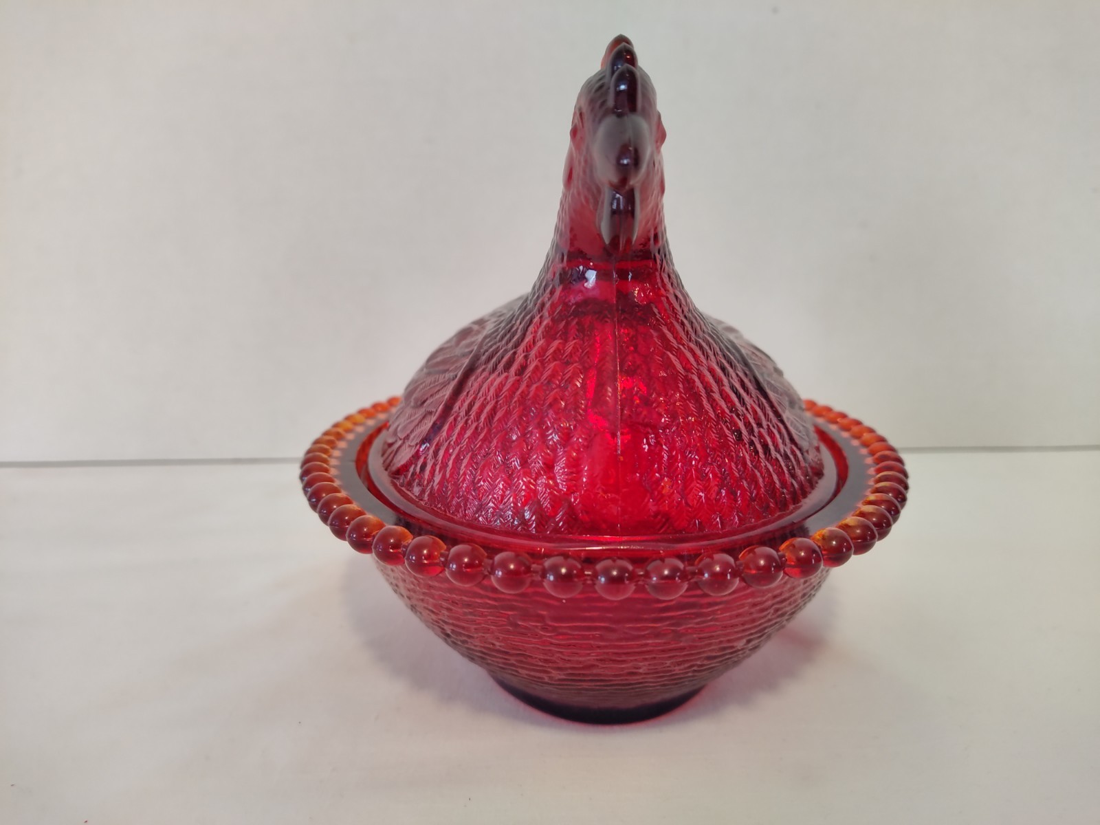 Vtg Red Flashed HEN ON NEST Indiana Glass 7” Candy Dish