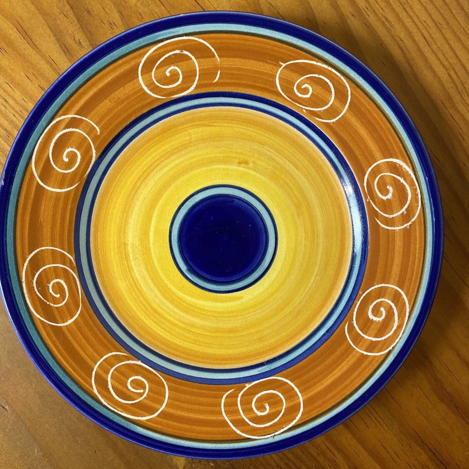 Pier 1 Yellow & Cobalt Blue Earthenware Italy Vintage 8” Plate Hand Painted EC