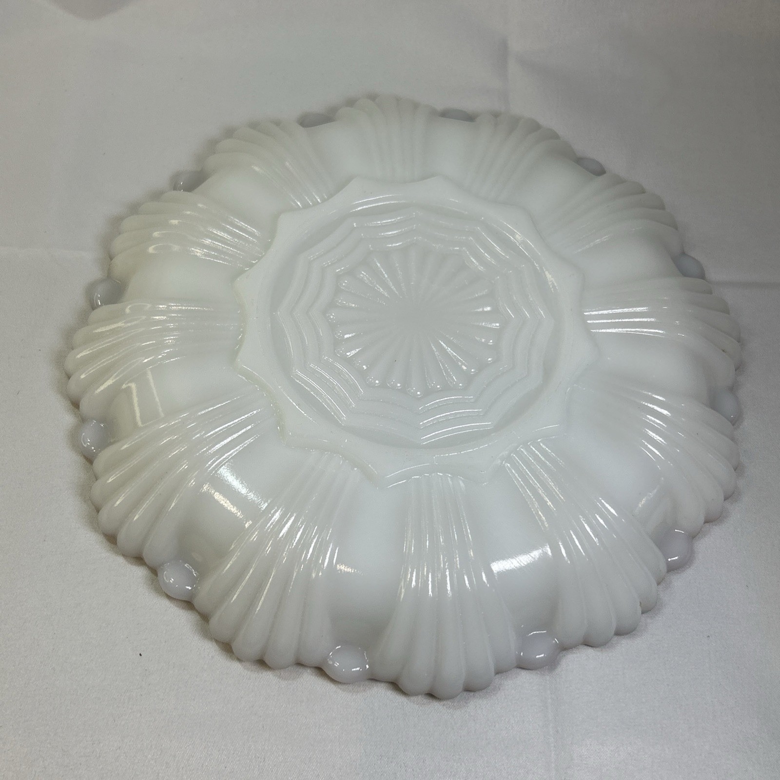 Vintage Anchor Hocking White Milk Glass Gold Trim Egg Plate