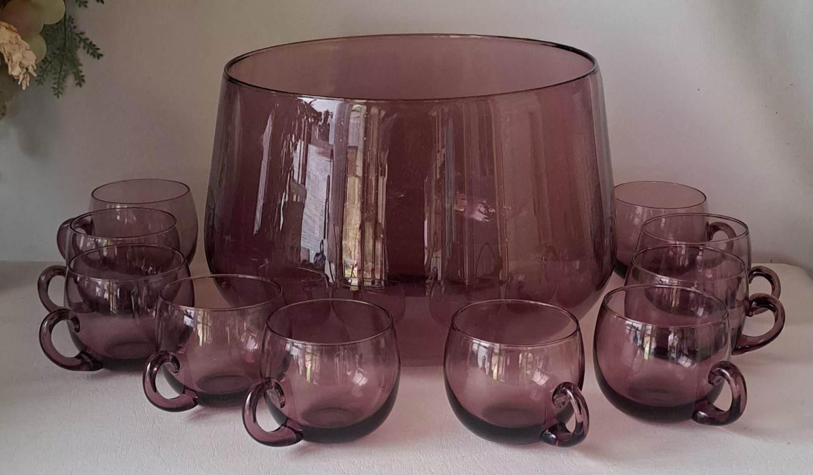 Vintage Made In Italy Murano Amethyst Purple Glass Punch Bowl Set
