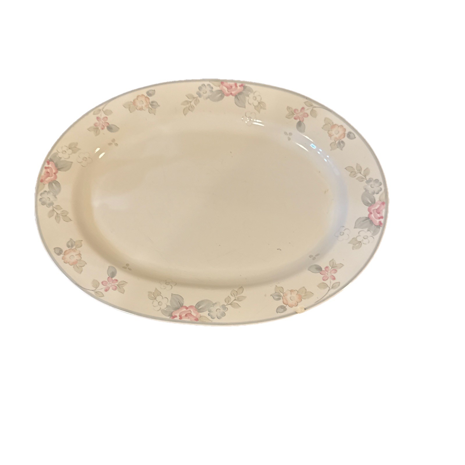 Pfaltzgraff Wyndham Serving Platter 14” Dish Stoneware Beige Floral Design