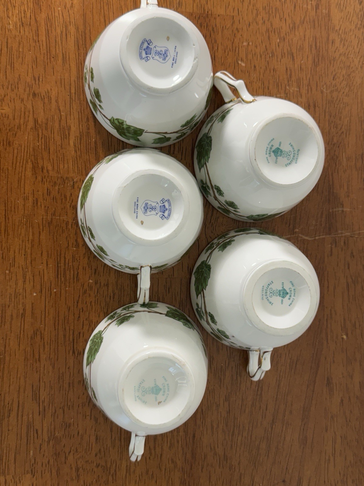 Vintage Crown Staffordshire Fine Bone China England Cup & Plates Green Ivy