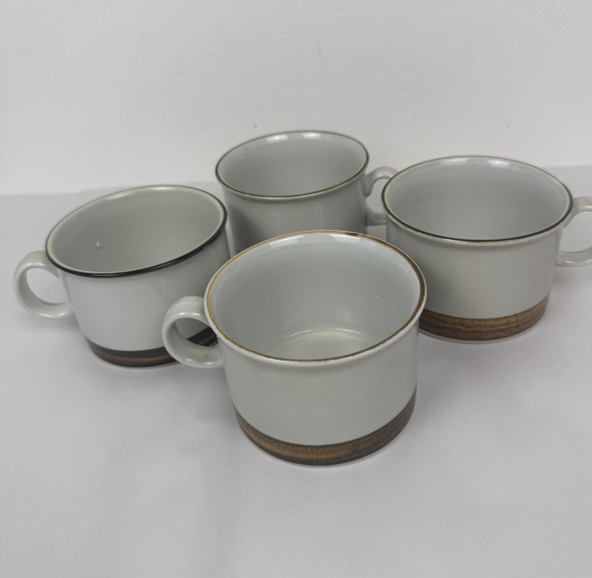 Vintage Norway Stavangerflint Coffee Or Tea Cups MCM 3” Brown Trim Set Of 4