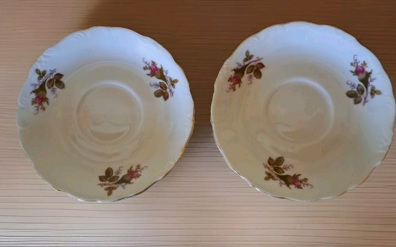 Vintage Moss Rose Saucers Set 2 5″ Plates