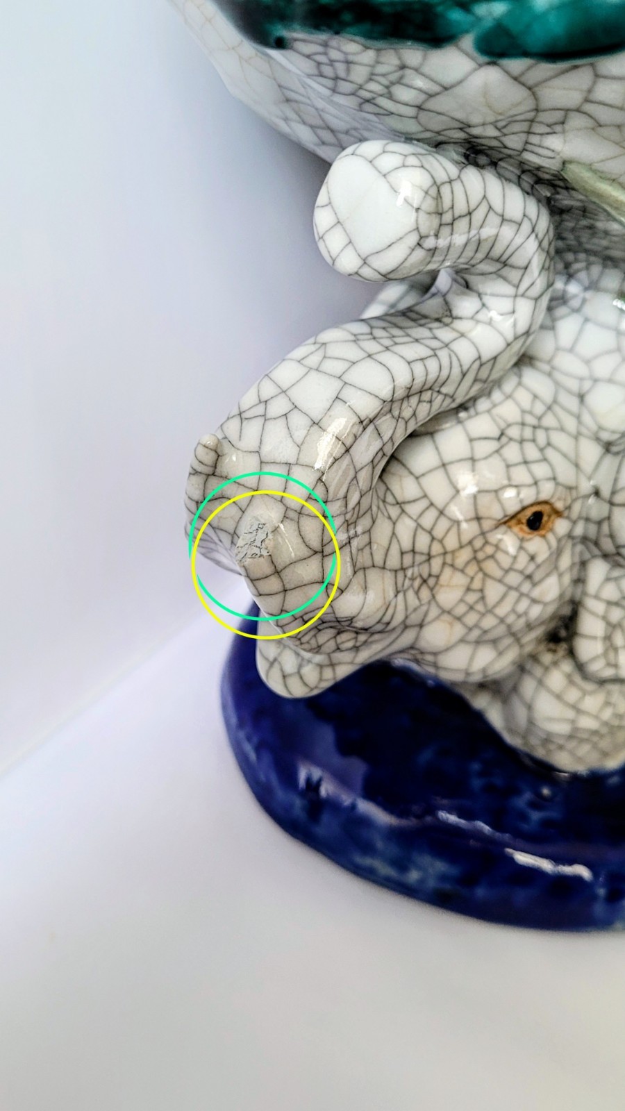 Vintage Italian Majolica Elephant Compote Centerpiece Bowl —Crackle Glaze Finish