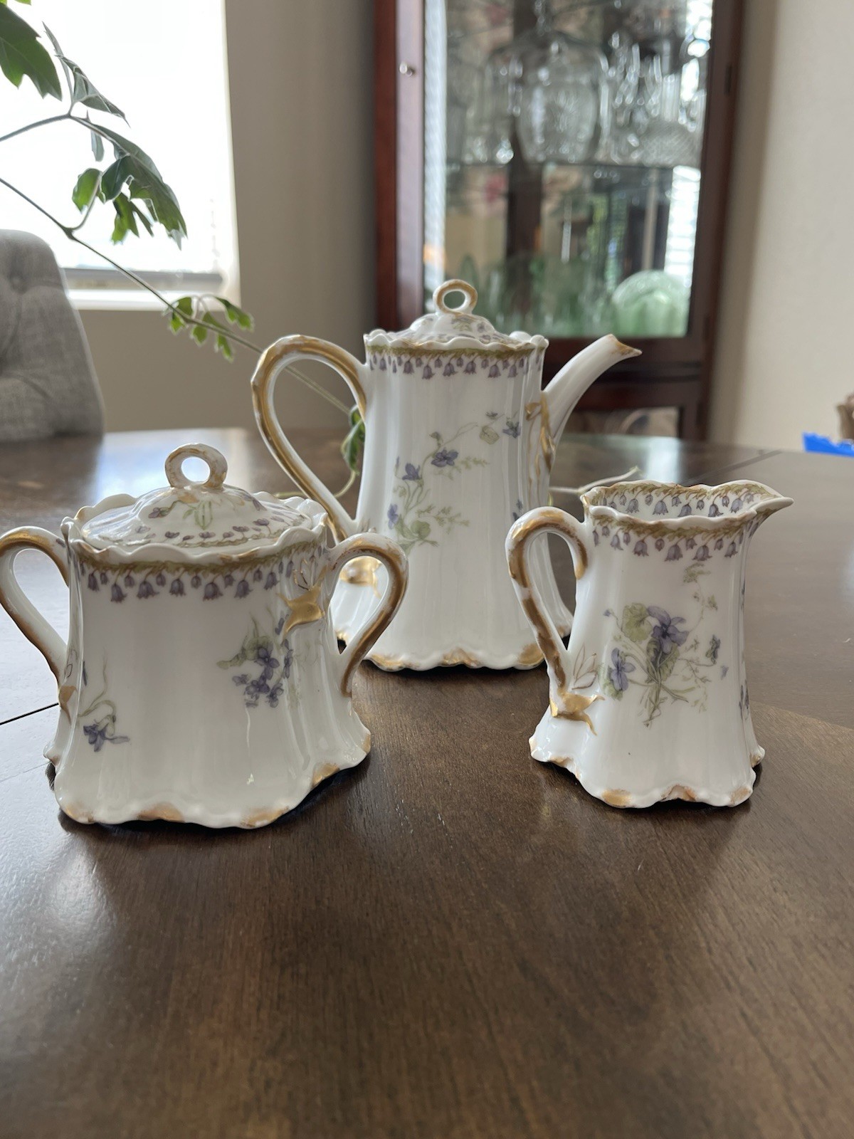 Haviland & Co Limoges France: Purple Floral Porcelain Chocolate Set