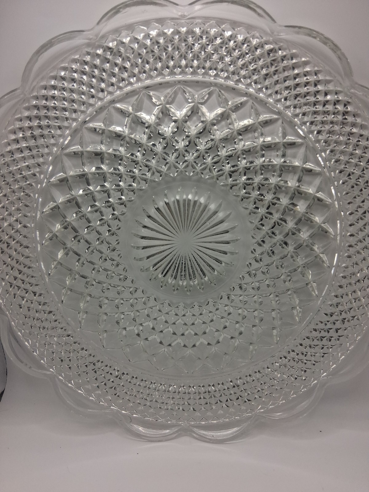Anchor Hocking WEXFORD Cupped Edge Torte Plate Platter Clear 14 inch scalloped