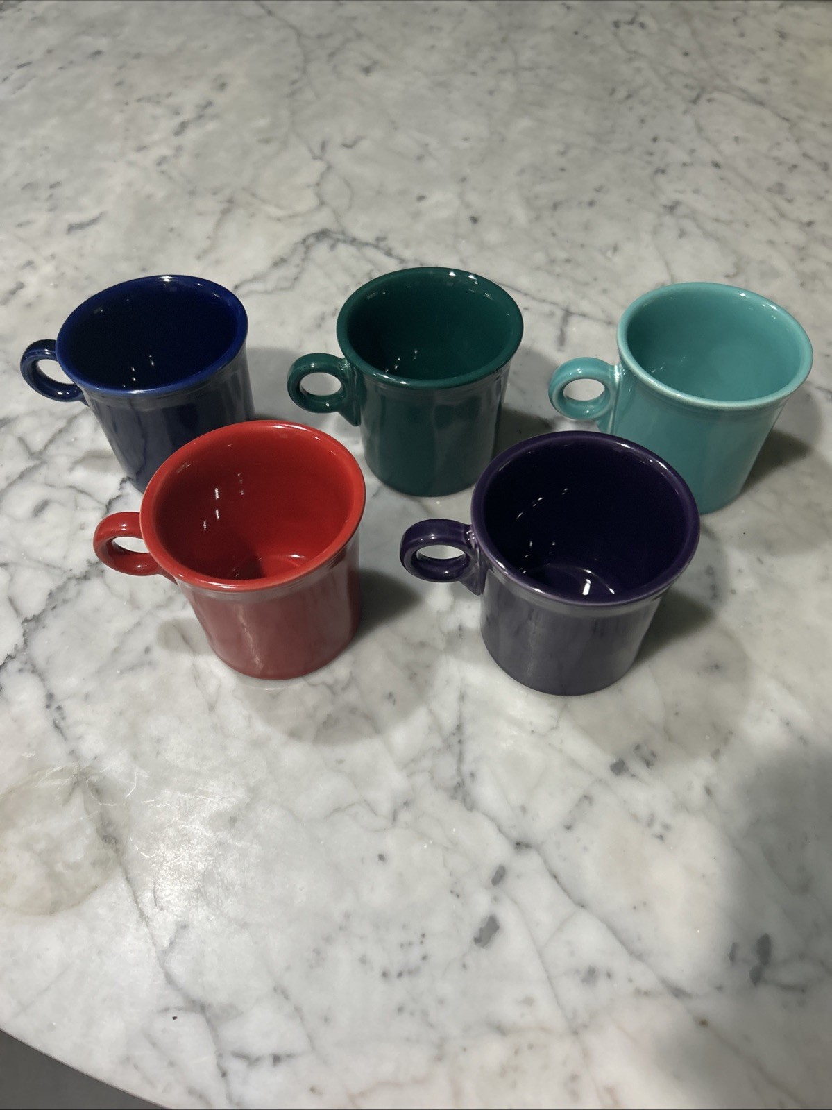Lot of 5 Vintage Fiesta Ware Mixed Colors Coffee Mugs Cups O Ring Handle HLC