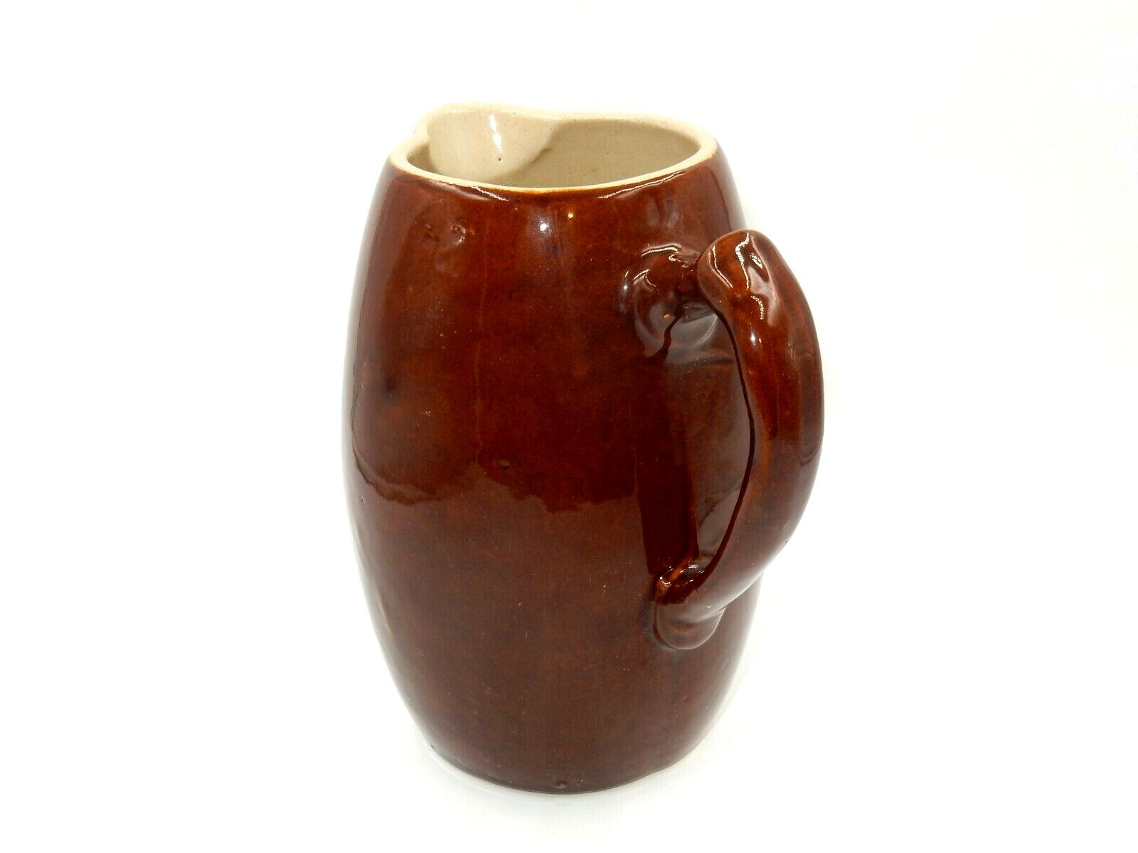 VINTAGE HANDMADE DEEP BROWN ART POTTERY STONEWARE CERAMIC PITCHER