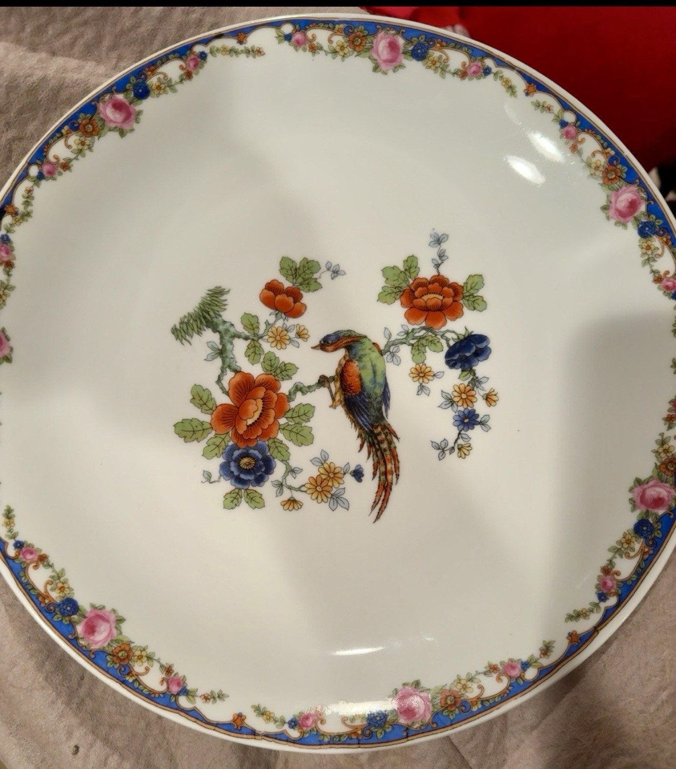 Germany Porcelain Decorative Plate 11 1/2 Floral Border Bird Round Glossy