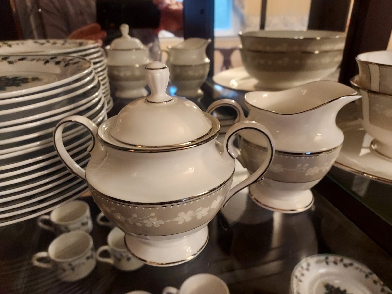 Lenox Bellina Classics Collection Bone China Serving Set White Gray Decorated
