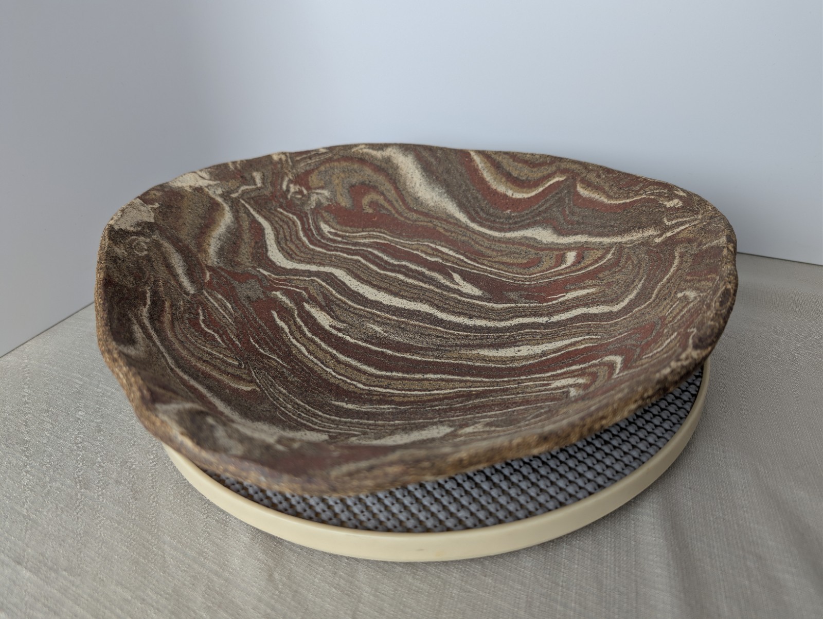 Jane Parshall Studio Art Pottery Platter – Marbled Inlaid Clay – W/ 1988 Receipt