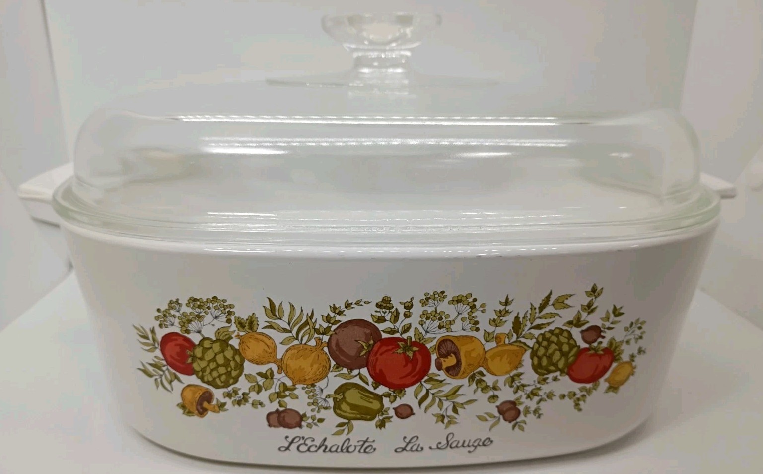 VINTAGE CORNING SPICE OF LIFE 5 QUART CASSEROLE DISH W/PYREX DOME LID DUTCH OVEN