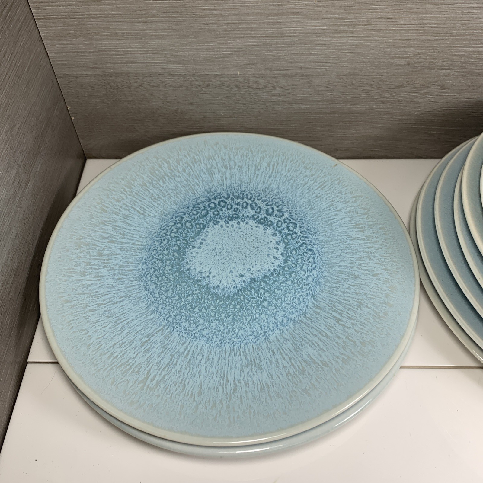 Jars France Aqua Blue 10 1/4” Dinner Plates Set Of 8