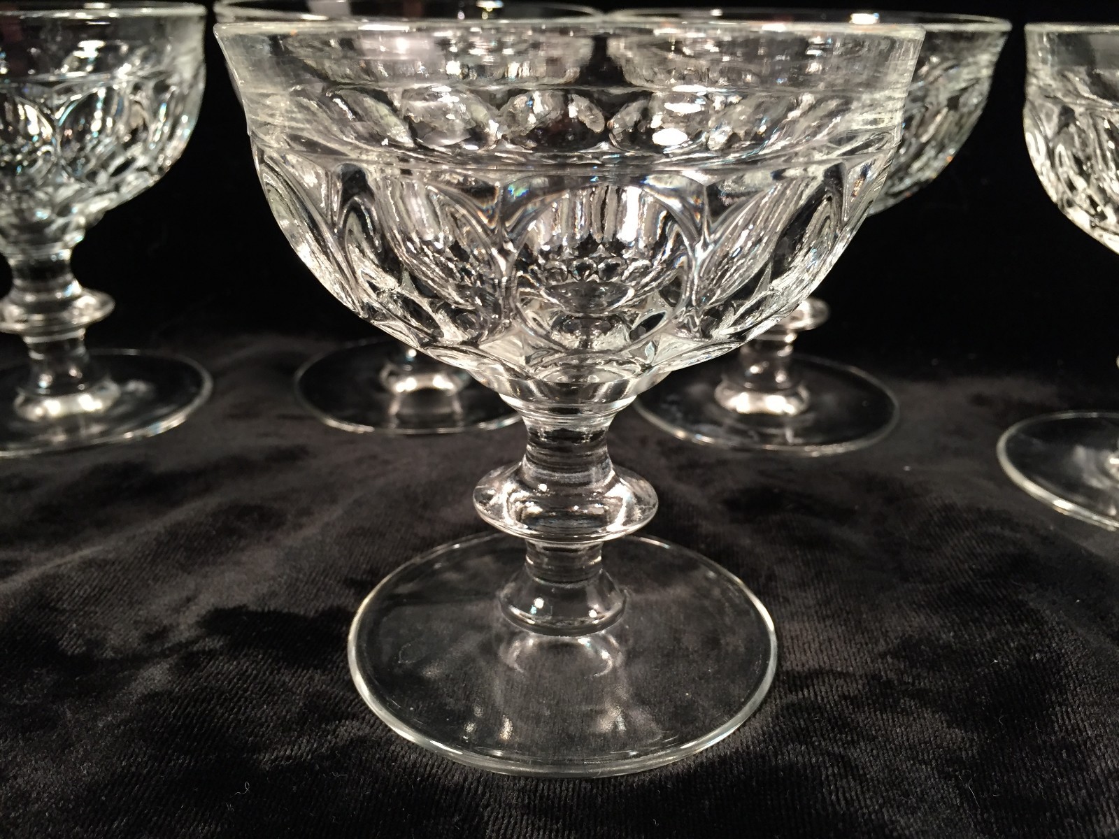Clear Glass Thumbprint Pedestal Sundae/Sherbet Glassware Set of 7