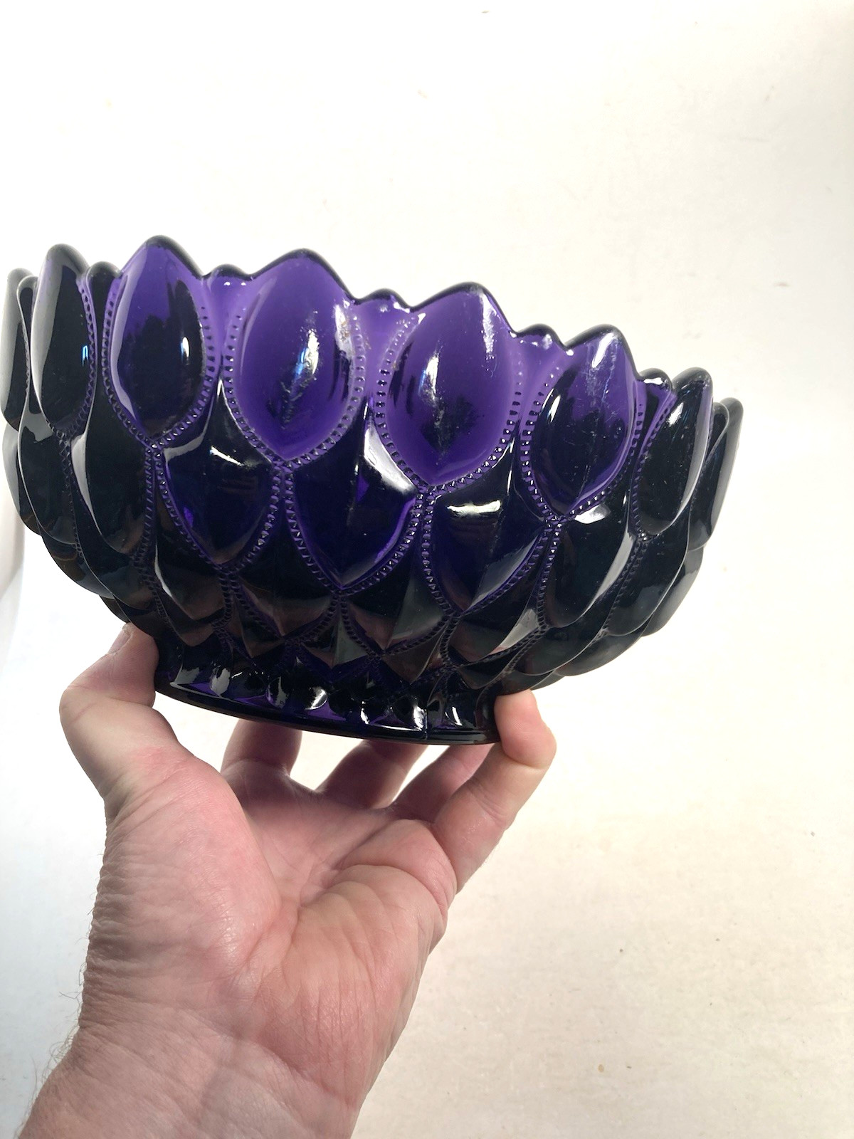 Vintage Purple Glass Dish, server, candy dish, fruit bowl, geometric design