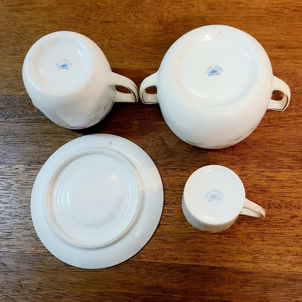 Antique Edwardian White Gold Rimmed w/ Pink, White & Green Floral Nippon Tea Set