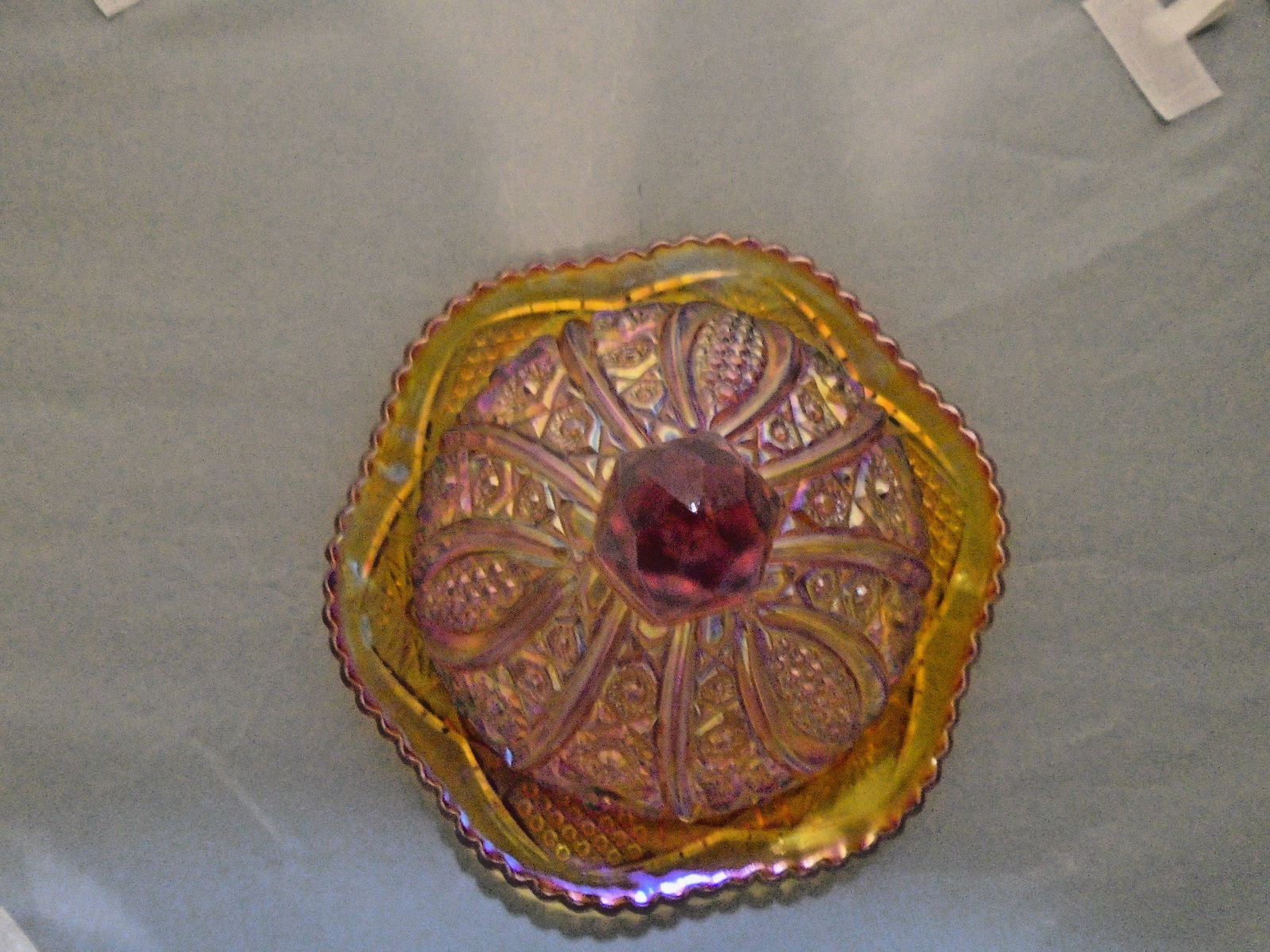 Vintage Indiana Glass Carnival Glass Sunset Red Covered Butter Dish