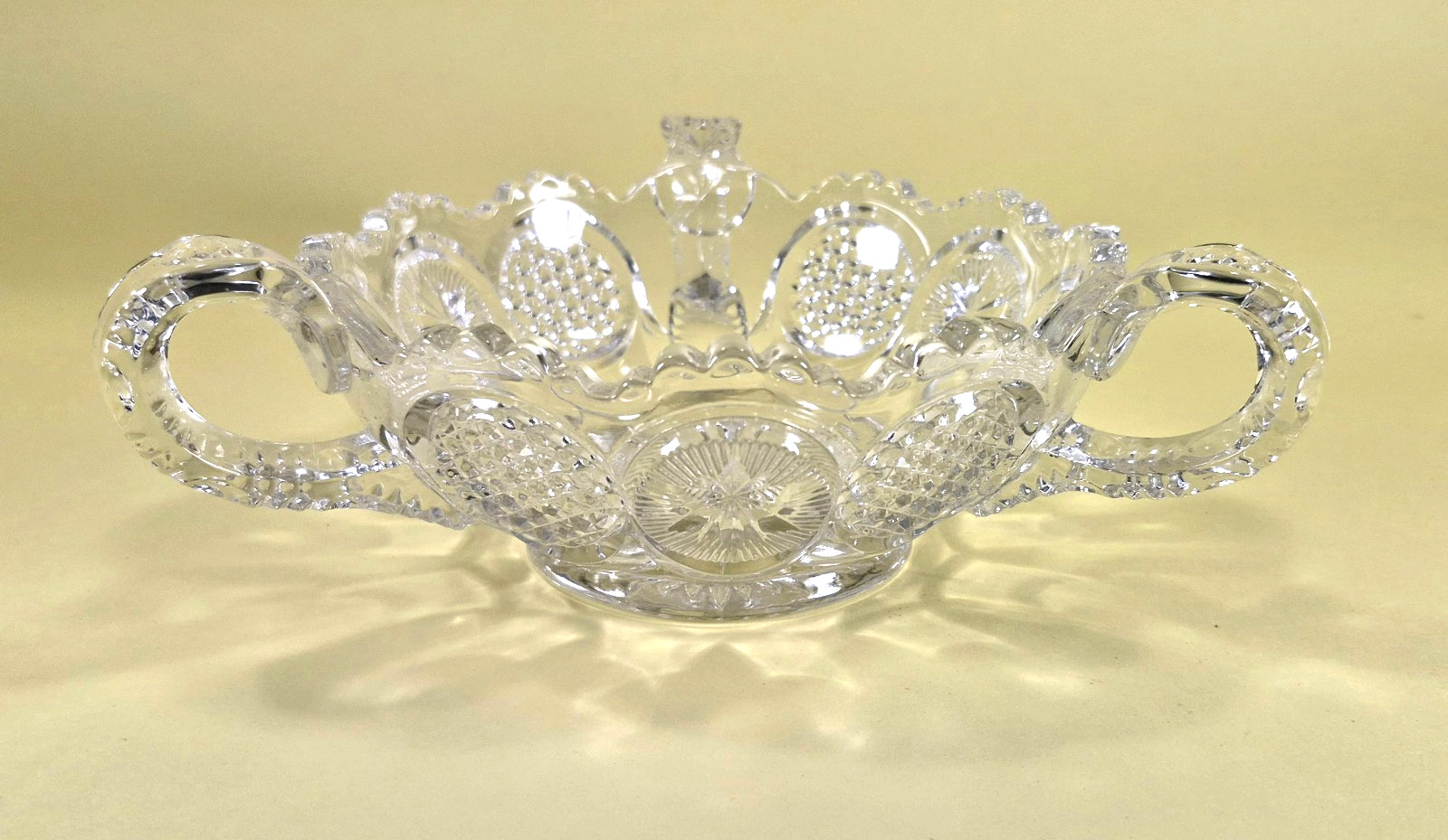 EAPG U.S. Glass No. 15093 Cane & Star Medallion 3 Handled Bowl 1905 AS IS