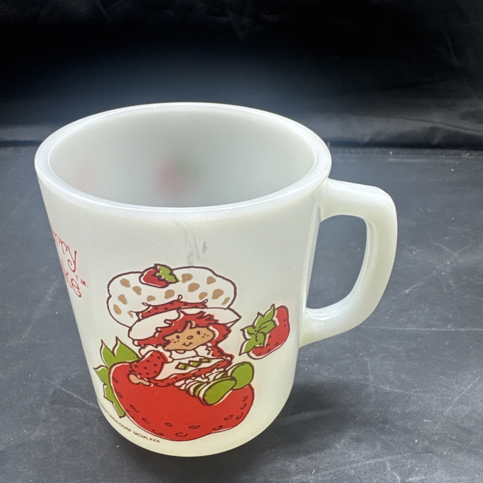 Anchor Hocking Strawberry Shortcake Milk Glass Kids Mug Oven Proof 1980s