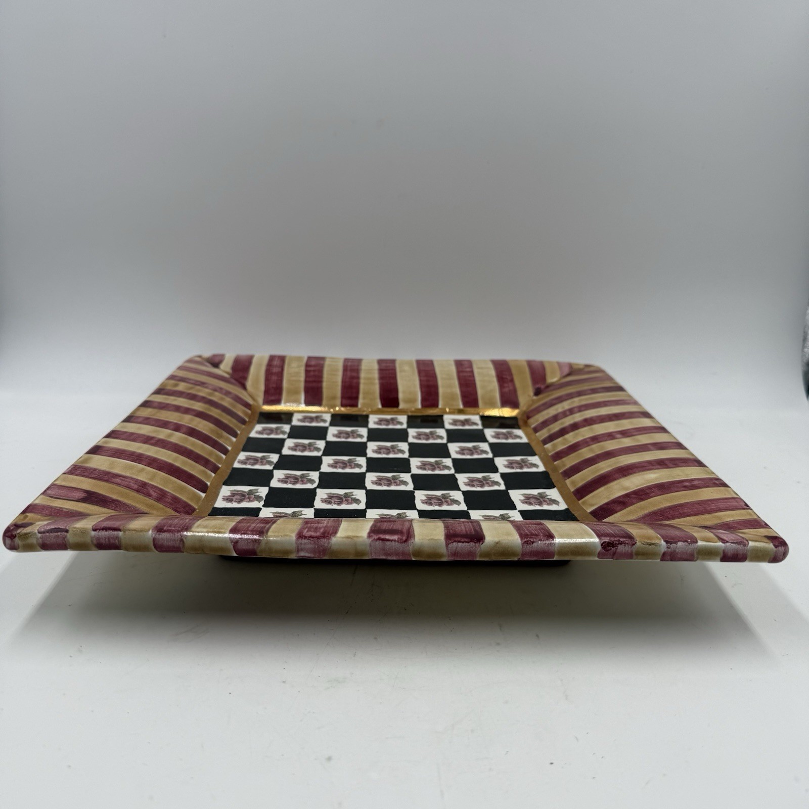 Vintage Mackenzie Childs 11.75” Torquay Frank Mustard Courtly Check Platter