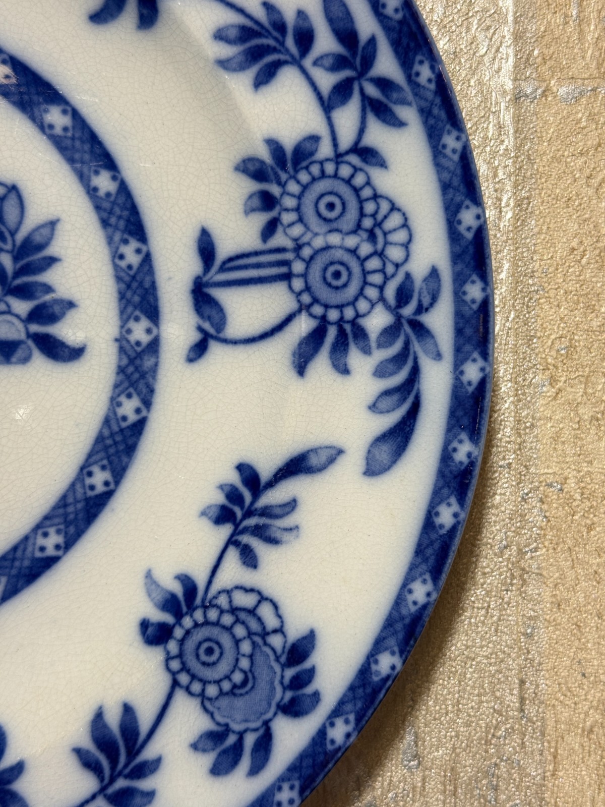 Upper Hanley Pottery England Delph Blue White Plate 9.1″ Semi Porcelain Antique