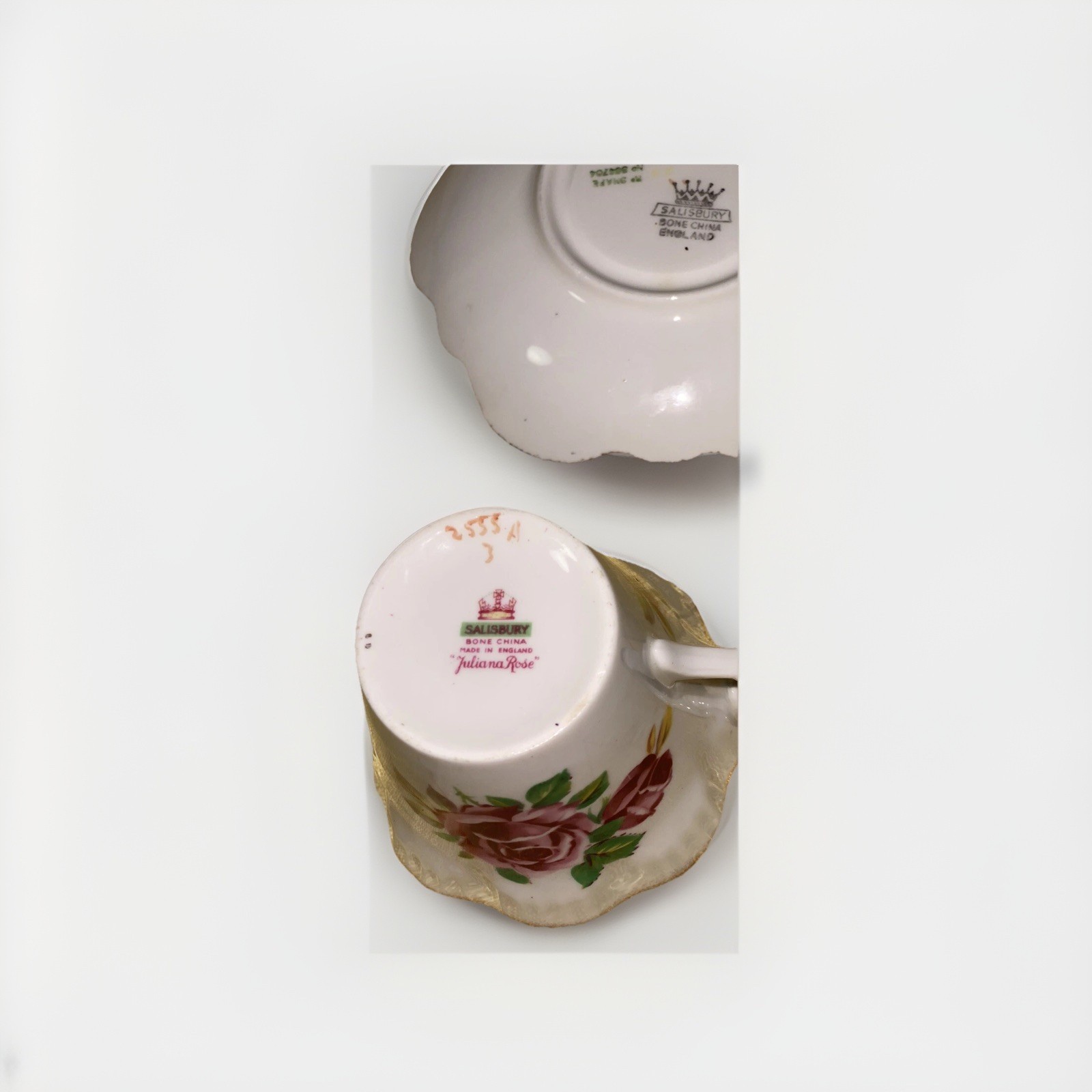 Salisbury Tea Cup & Saucer “Juliana Rose” England Porcelain China Set