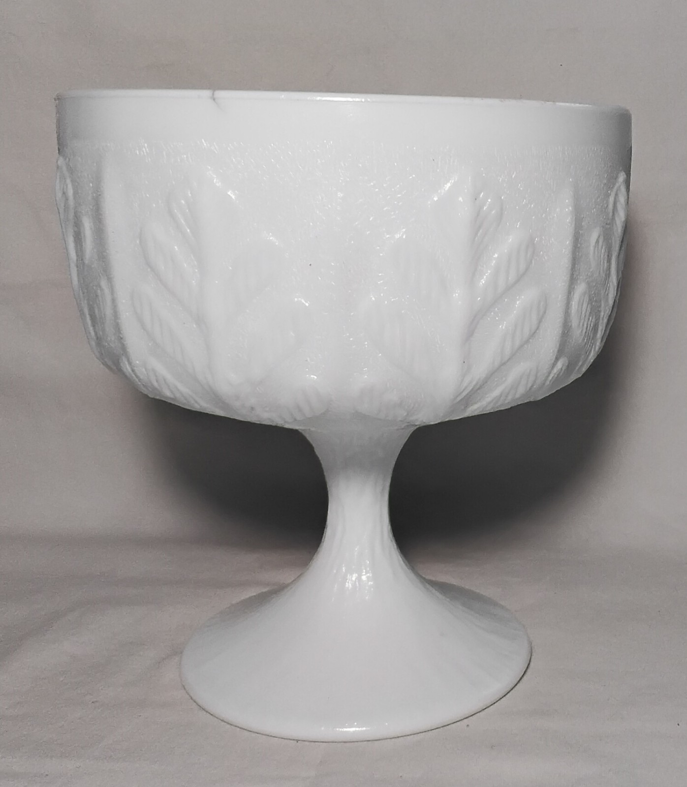 Vntg 1978 FTD Milk Glass Vase Dish Bowl Oak Leaf Pattern Compote Pedestal White