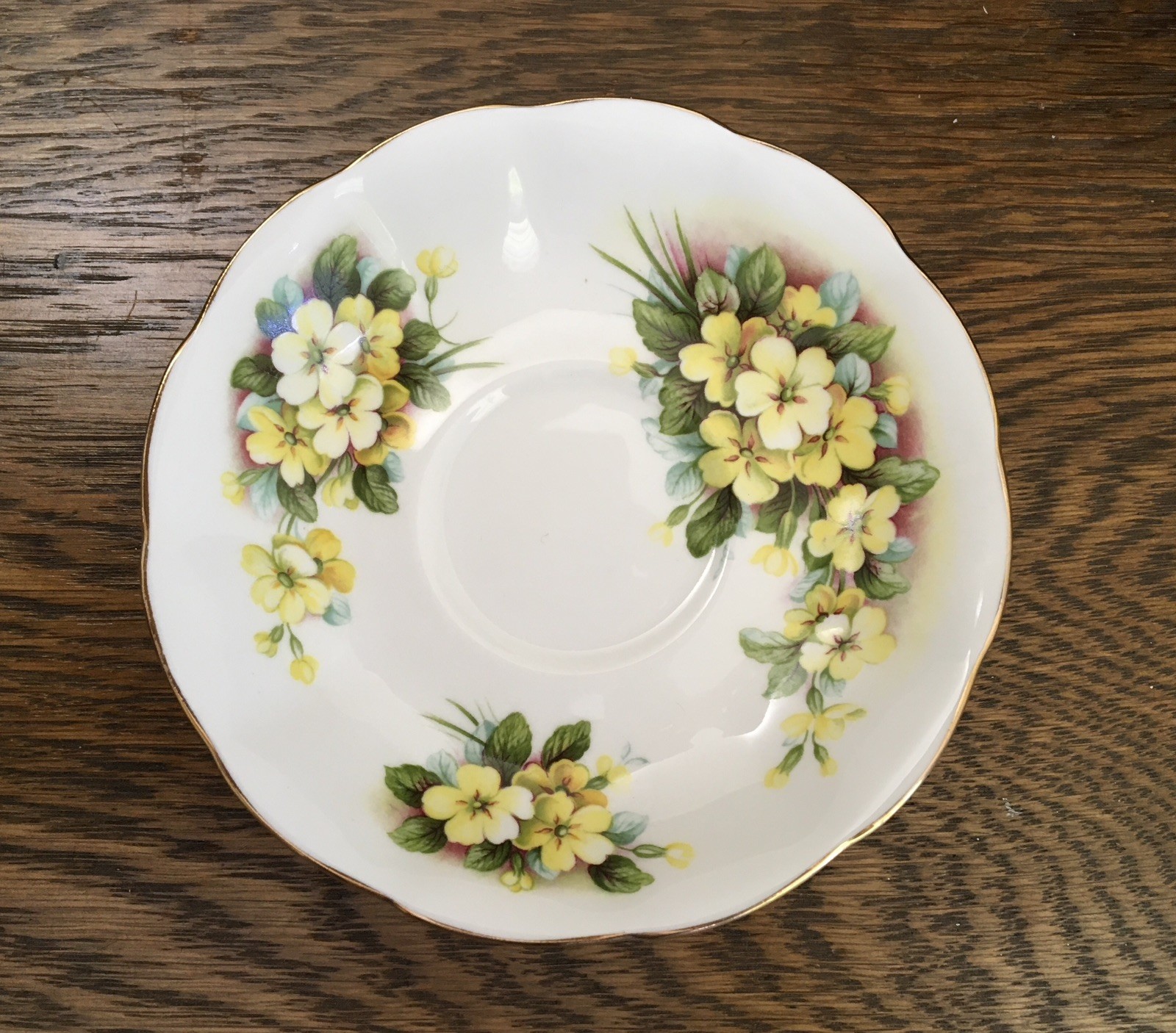 Royal Albert Teacup Saucer Set Bone China Yellow Primrose England Vintage 1960s