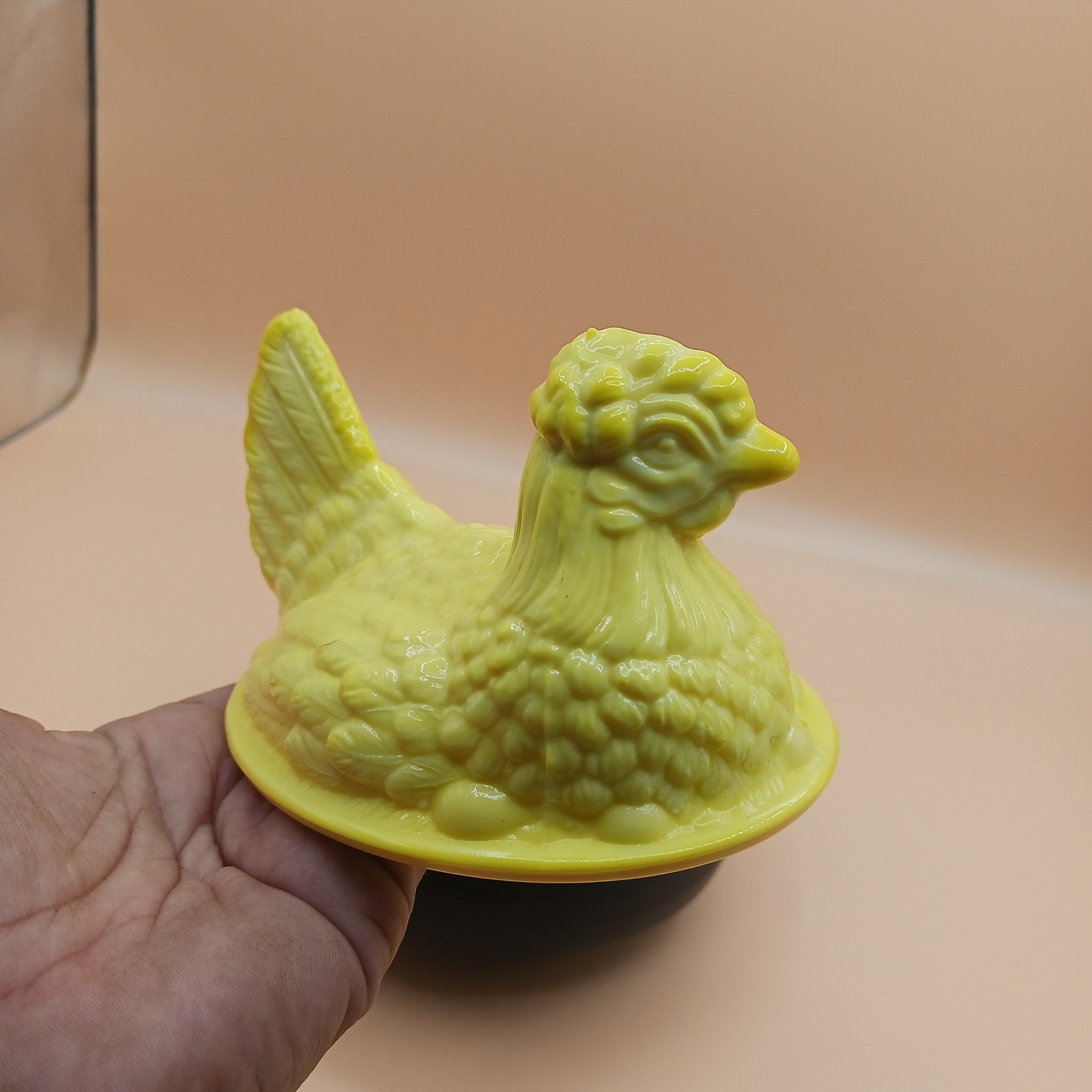 Mosser Glass Dandelion Yellow Hen on Nest Covered Dish 6 Inch Candy Box GLOWS