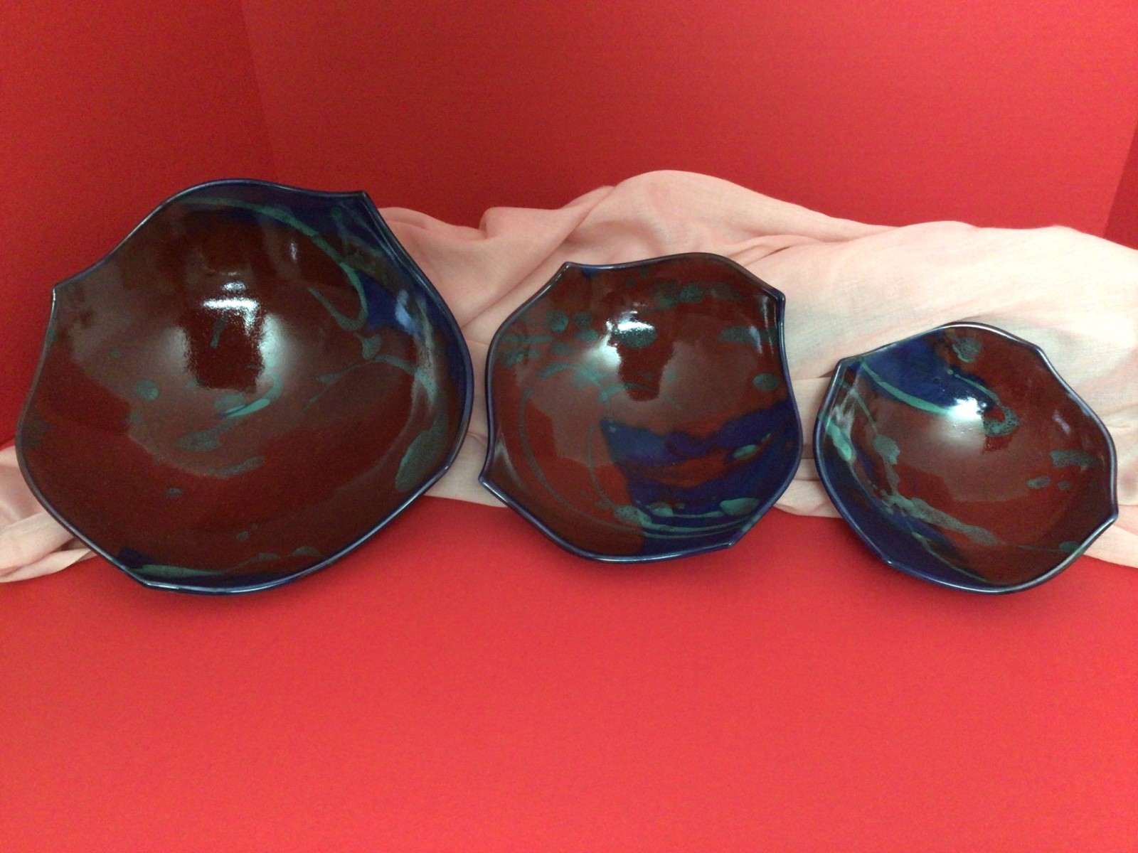 3 Artisan Handcrafted Glazed Bowls Y2K Unmarked Gorgeous Glaze One of a Kind