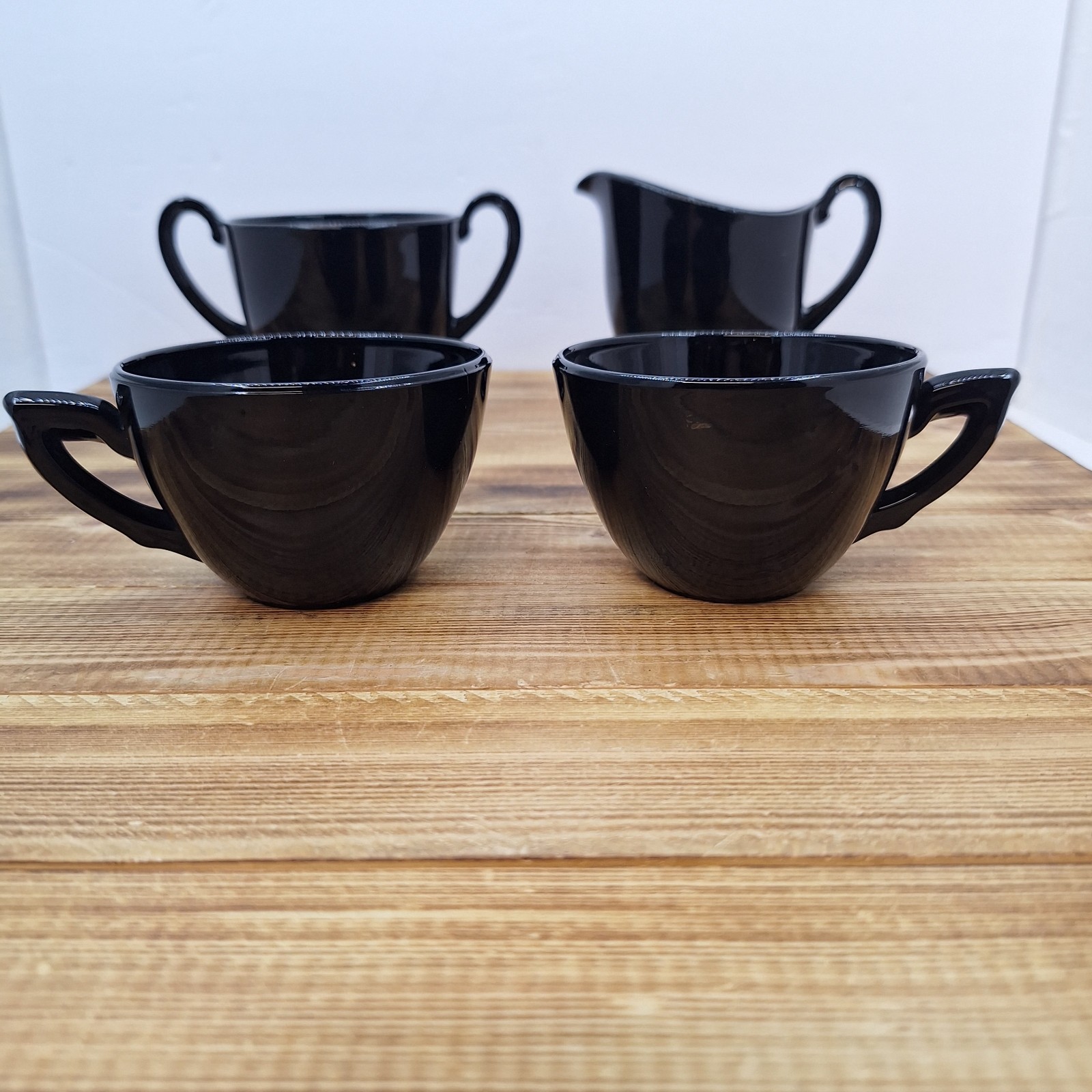 Vintage Black Amethyst Open Sugar And Creamer Set W/ 2 Cups 4pc Lot