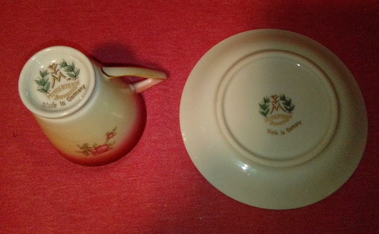 Mitterteich Bavaria Germany Demitasse Cup And Saucer Gold Trim Red/pink/Cream