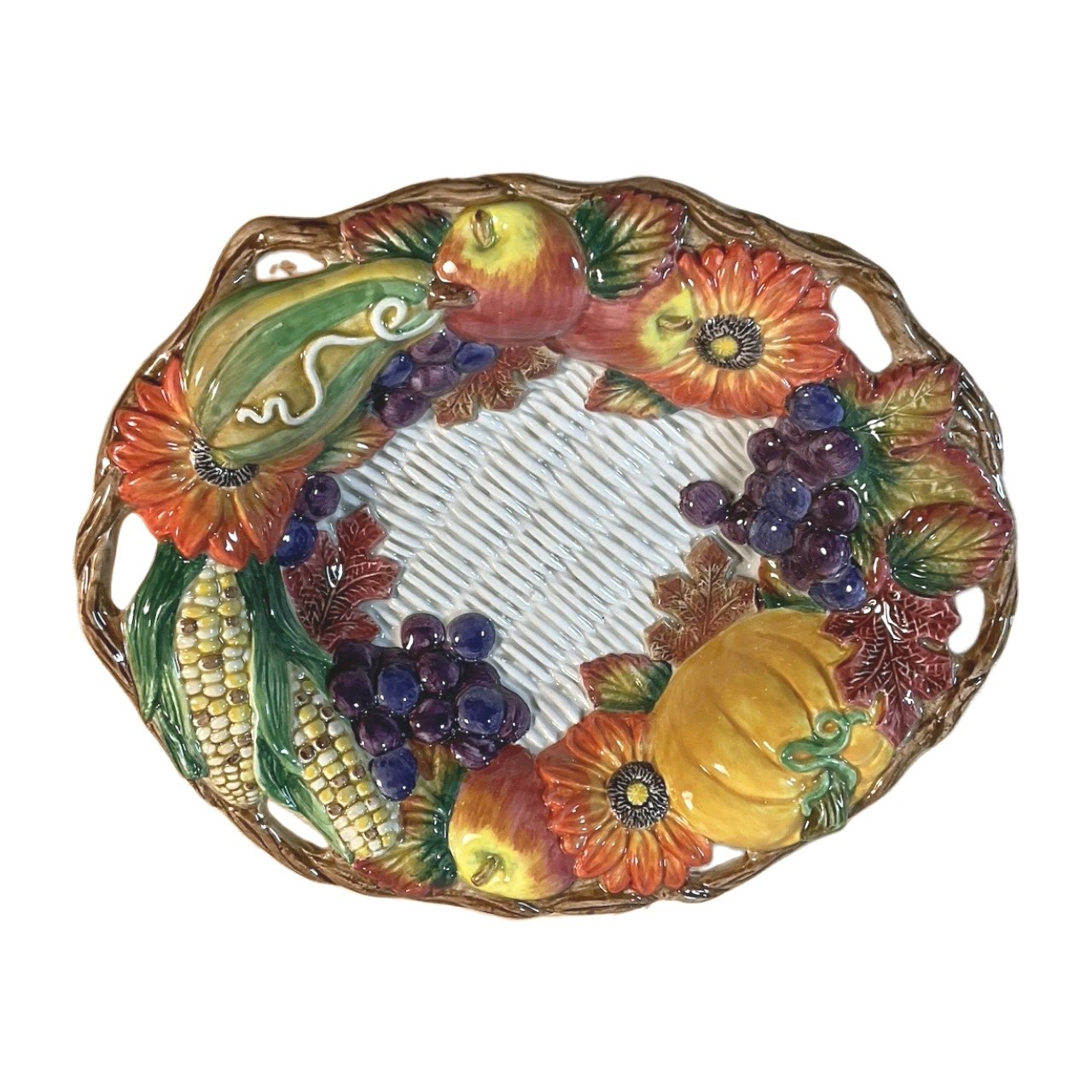 Fitz and Floyd Harvest Fruit & Vegetable Ceramic Round Decorative Plate 1997