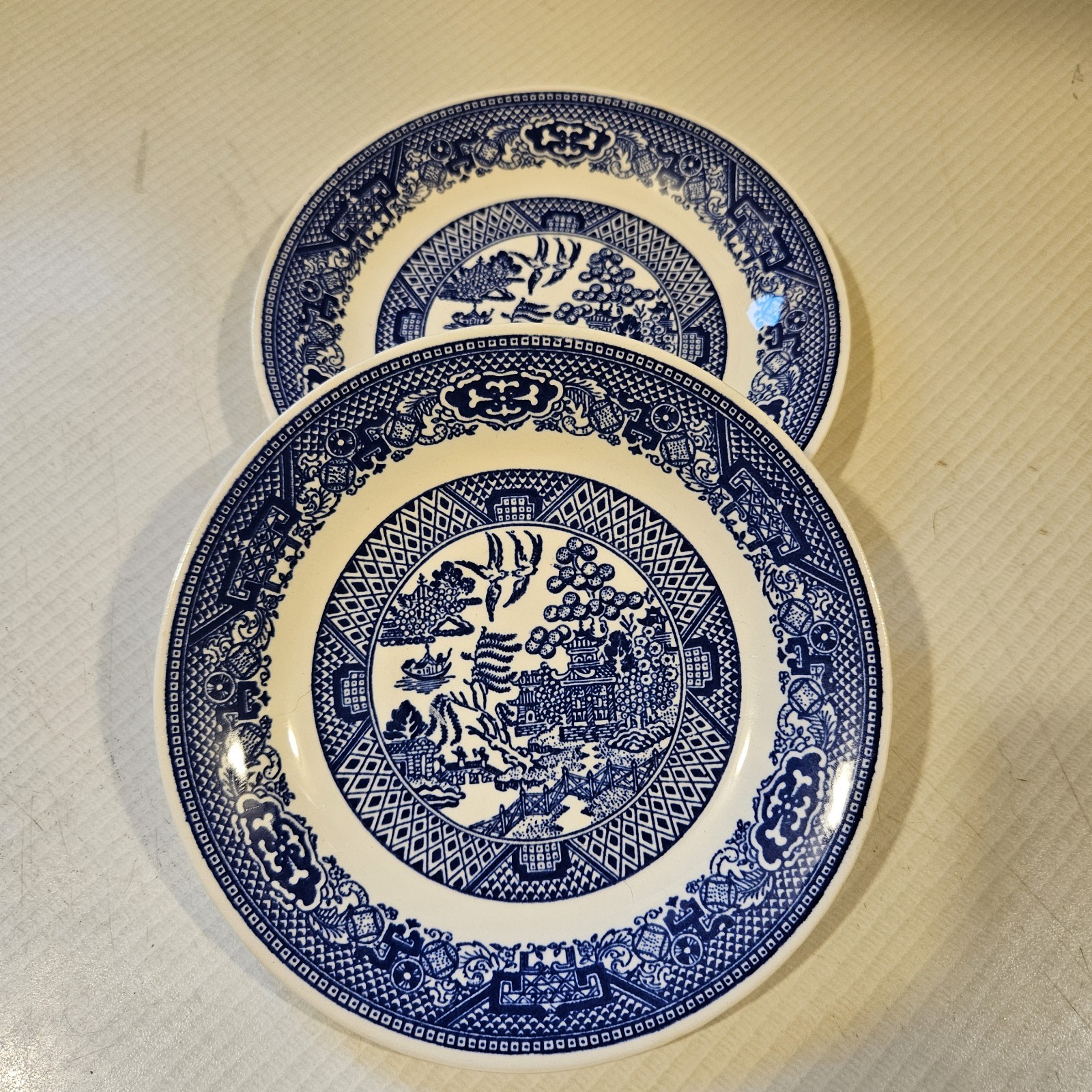 Willow Ware Royal China Underglaze 2 Bread Plates And 2 Saucers, 4 Total Plates
