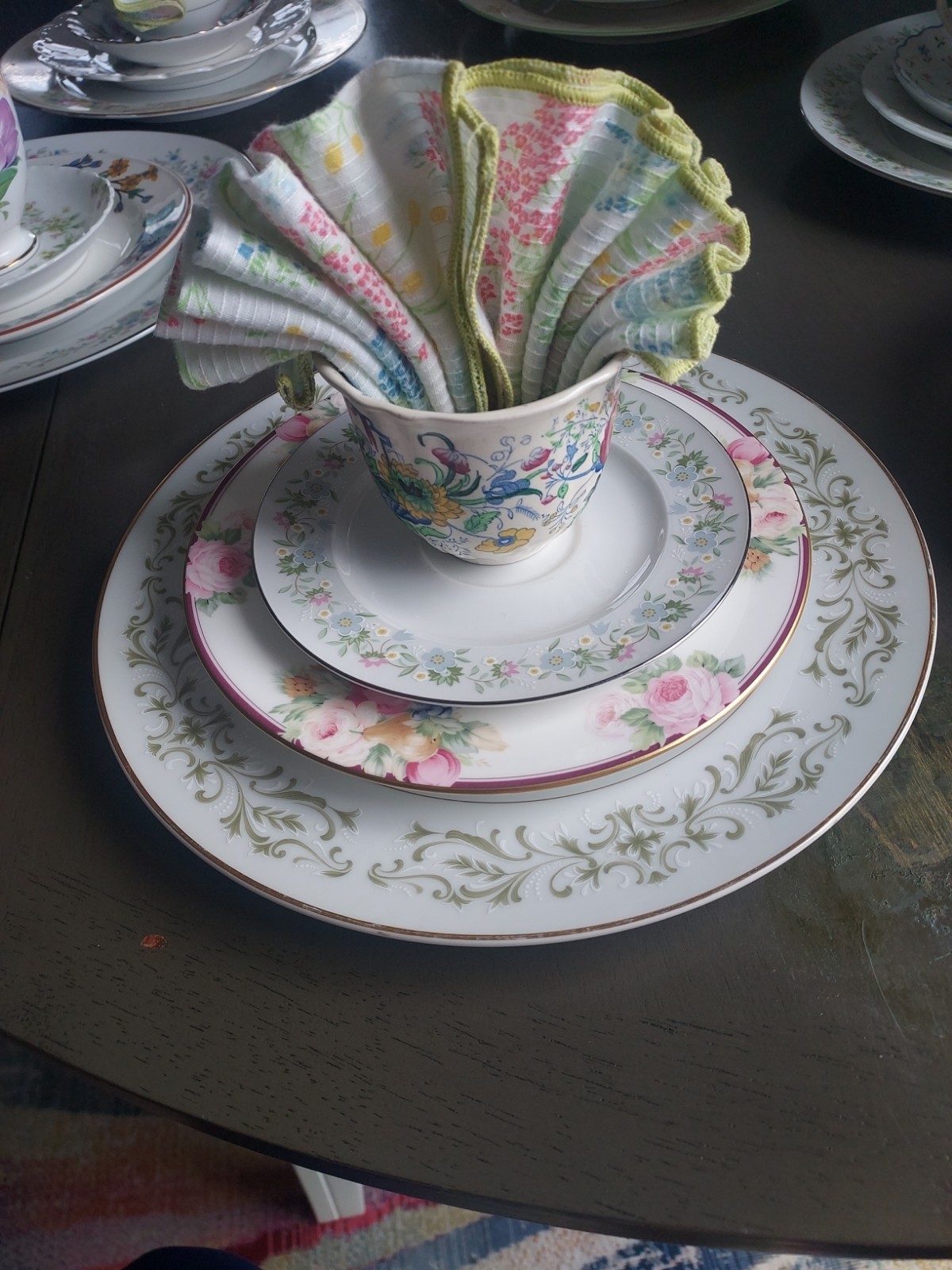 6 Garden Party Place Settings Mismatched 4 Pc Floral Botanical Vtg China Napkins