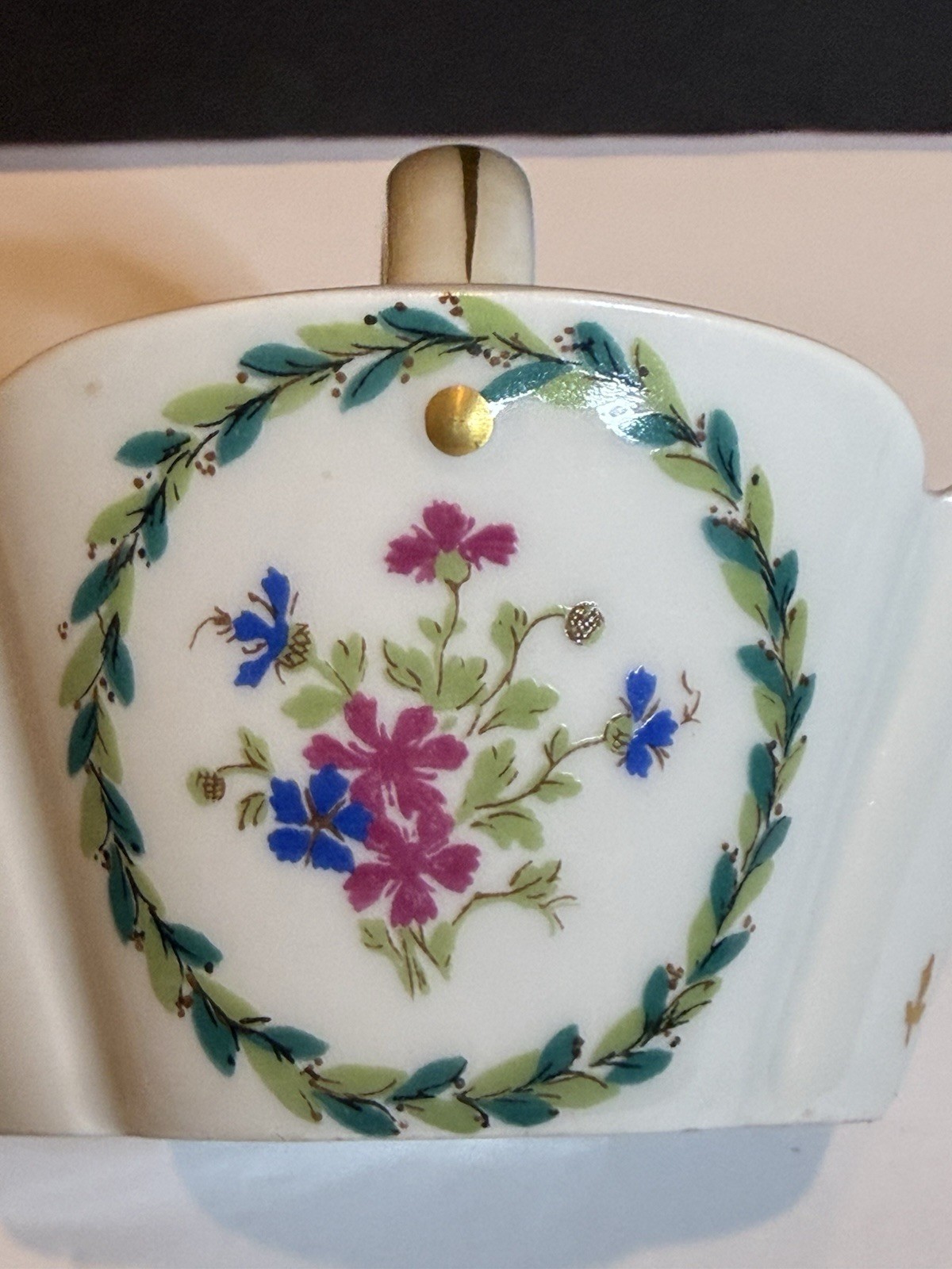 Haviland Limoges Vieux Paris Porcelain Basket Floral Gold Handle France Vintage