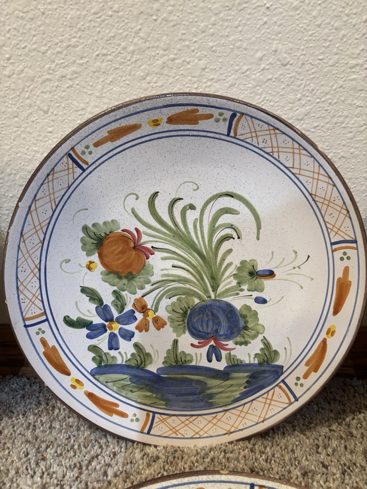 Vintage Set of 6 Italian Hand Painted Firenze Wall Plates 10” Tuscan Floral