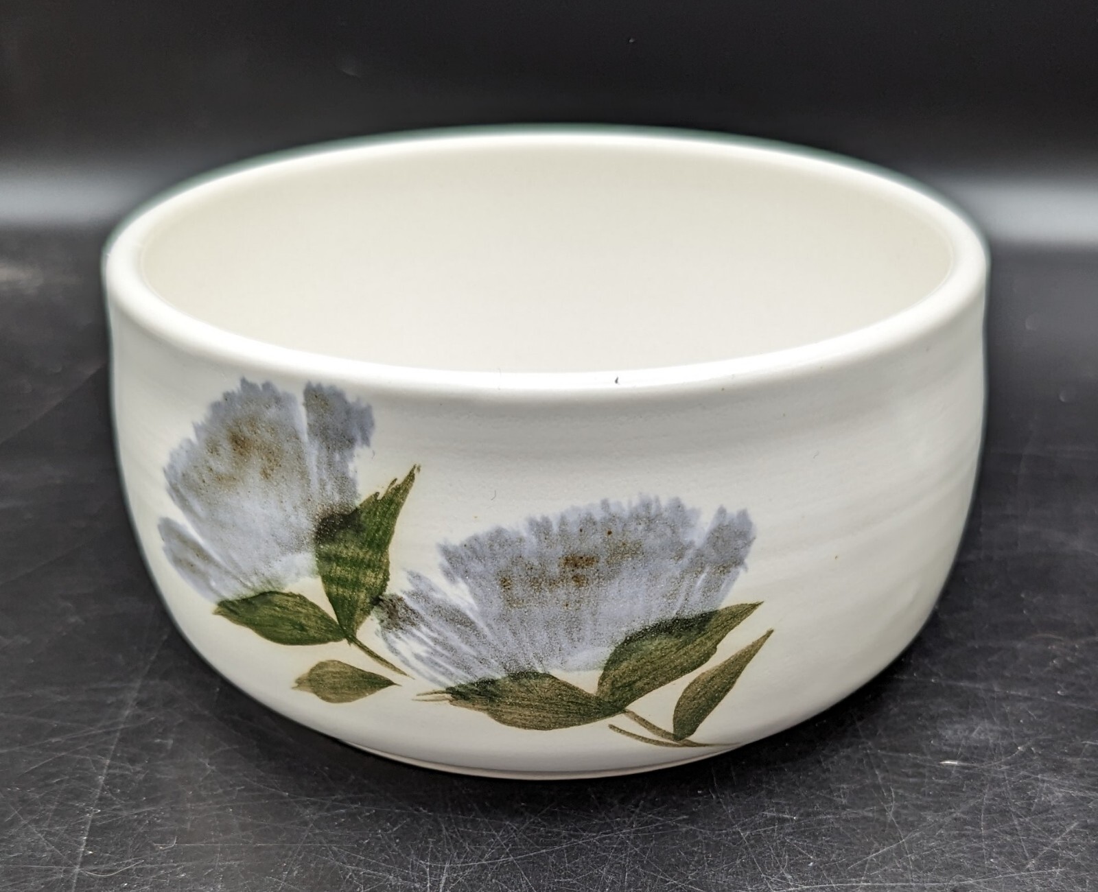 Canadian Pottery Bowls by Aberle Potters Blue Floral Design 7″ & 5″ Matched Set