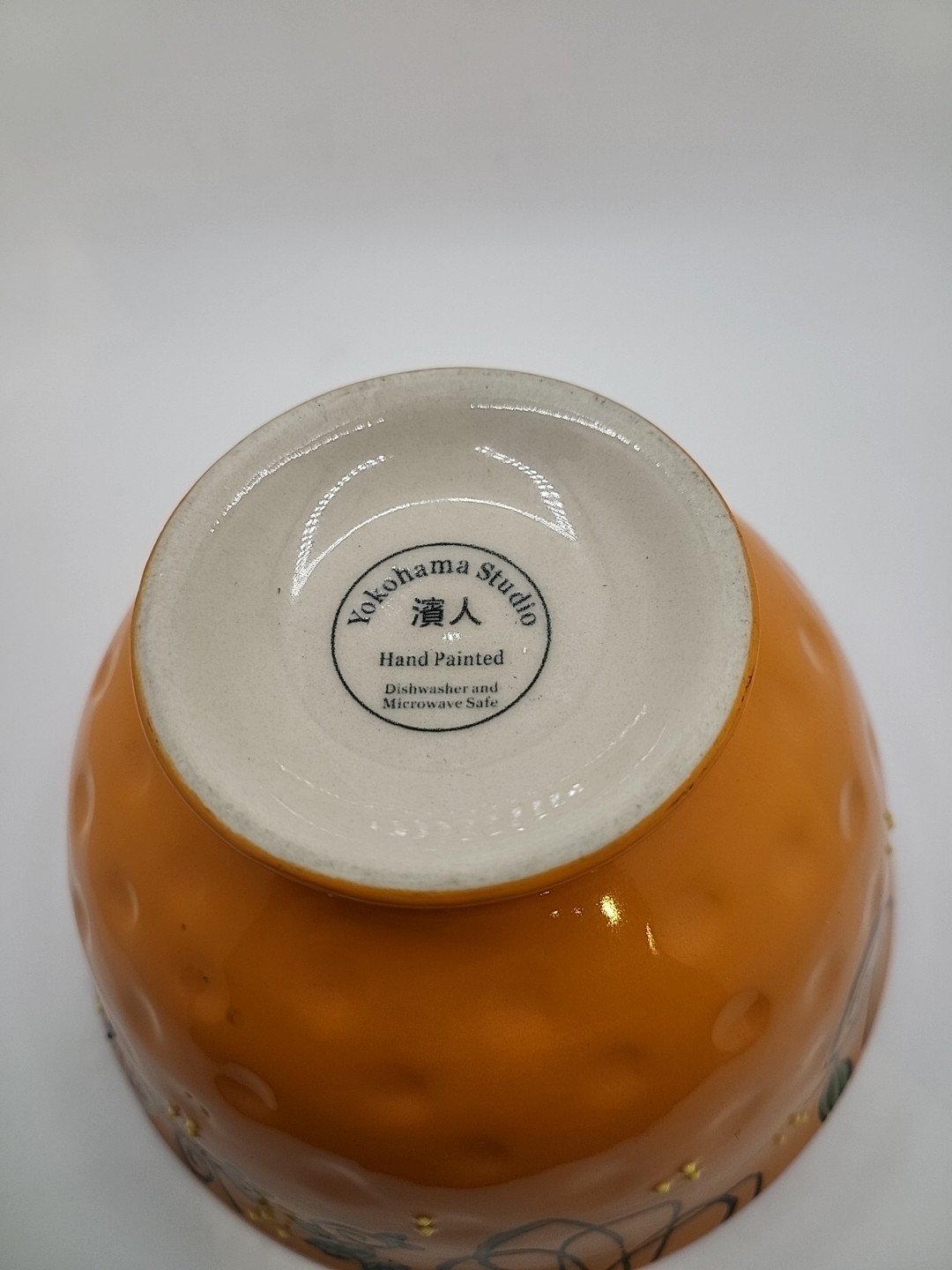 2 Yokohama Studio Orange Floral Hand Painted Noodle Rice Bowl 6″ Diameter Japan