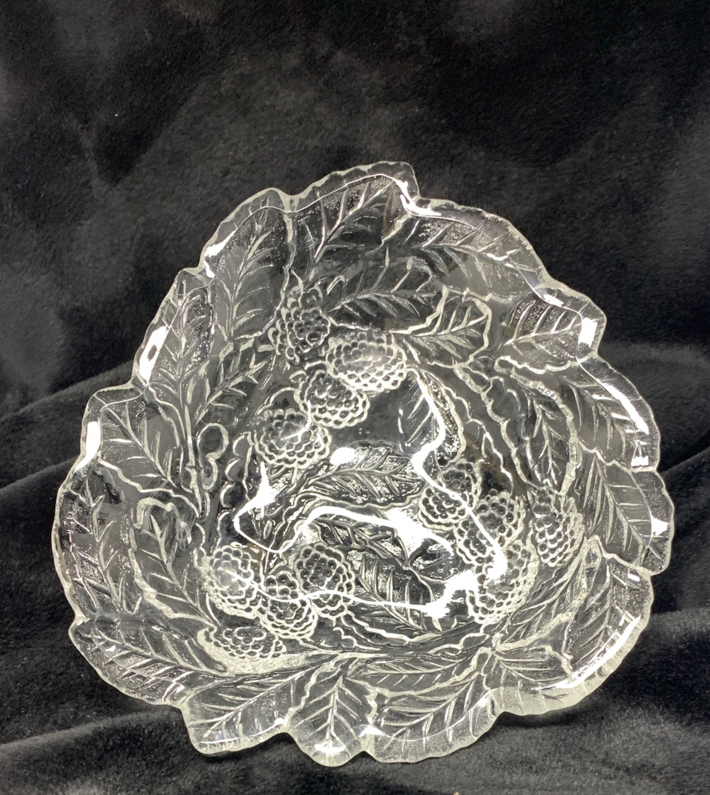 Vintage Indiana Glass Loganberry Clear Triangular Bowl Candy Dish 7″