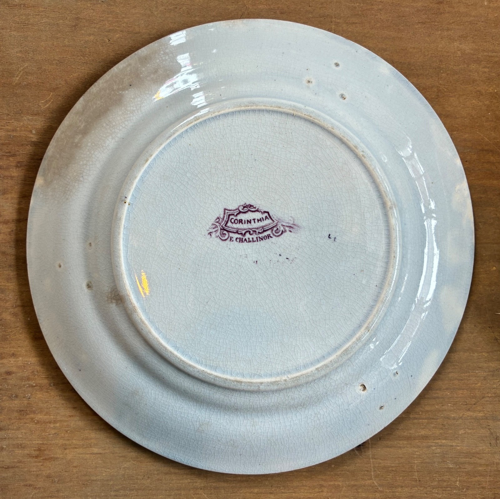 Pr Staffordshire Mulberry Purple Transferware Plates…”Corinthia” Pattern 8.5″