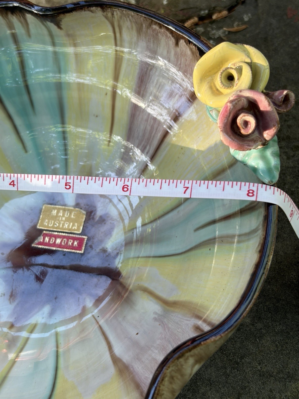 Austrian Anowork art pottery bowl w/ multi -colored drip glaze. New