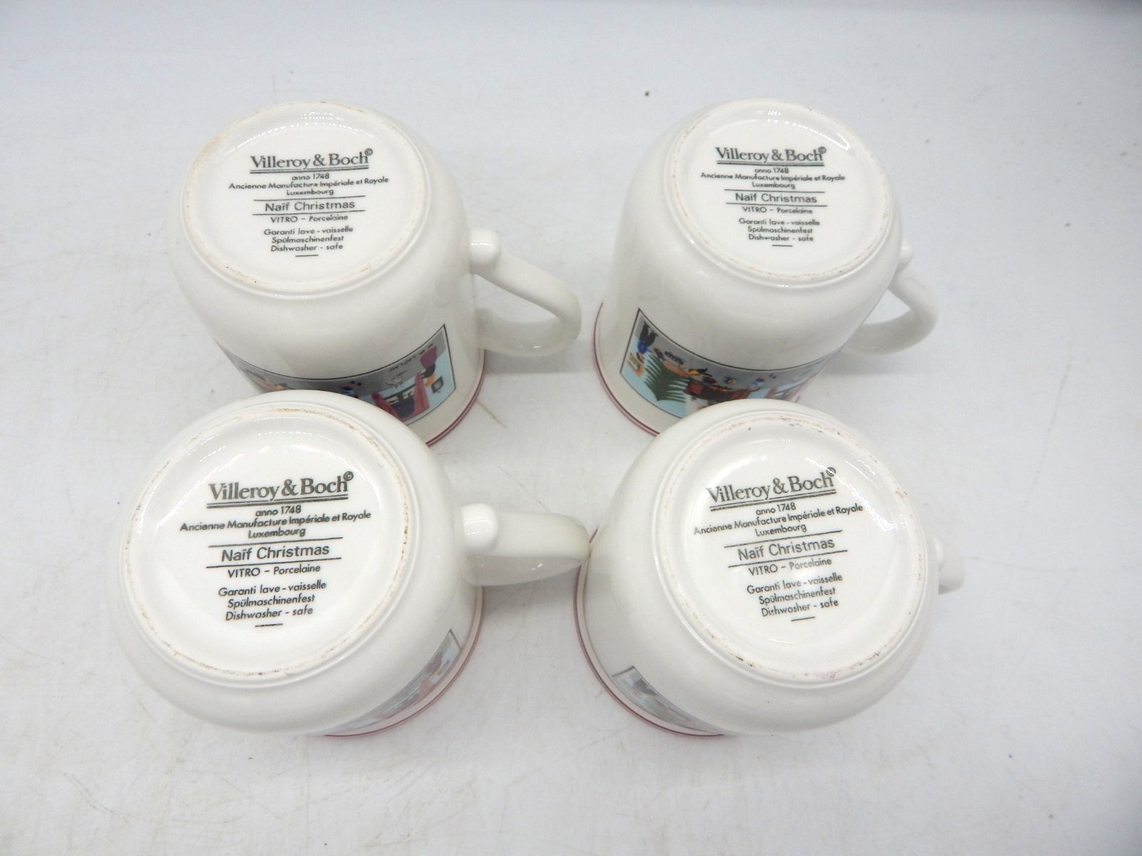 Lot of 4 Villeroy & Boch Naif Christmas Tea or Coffee Cups 10 Oz