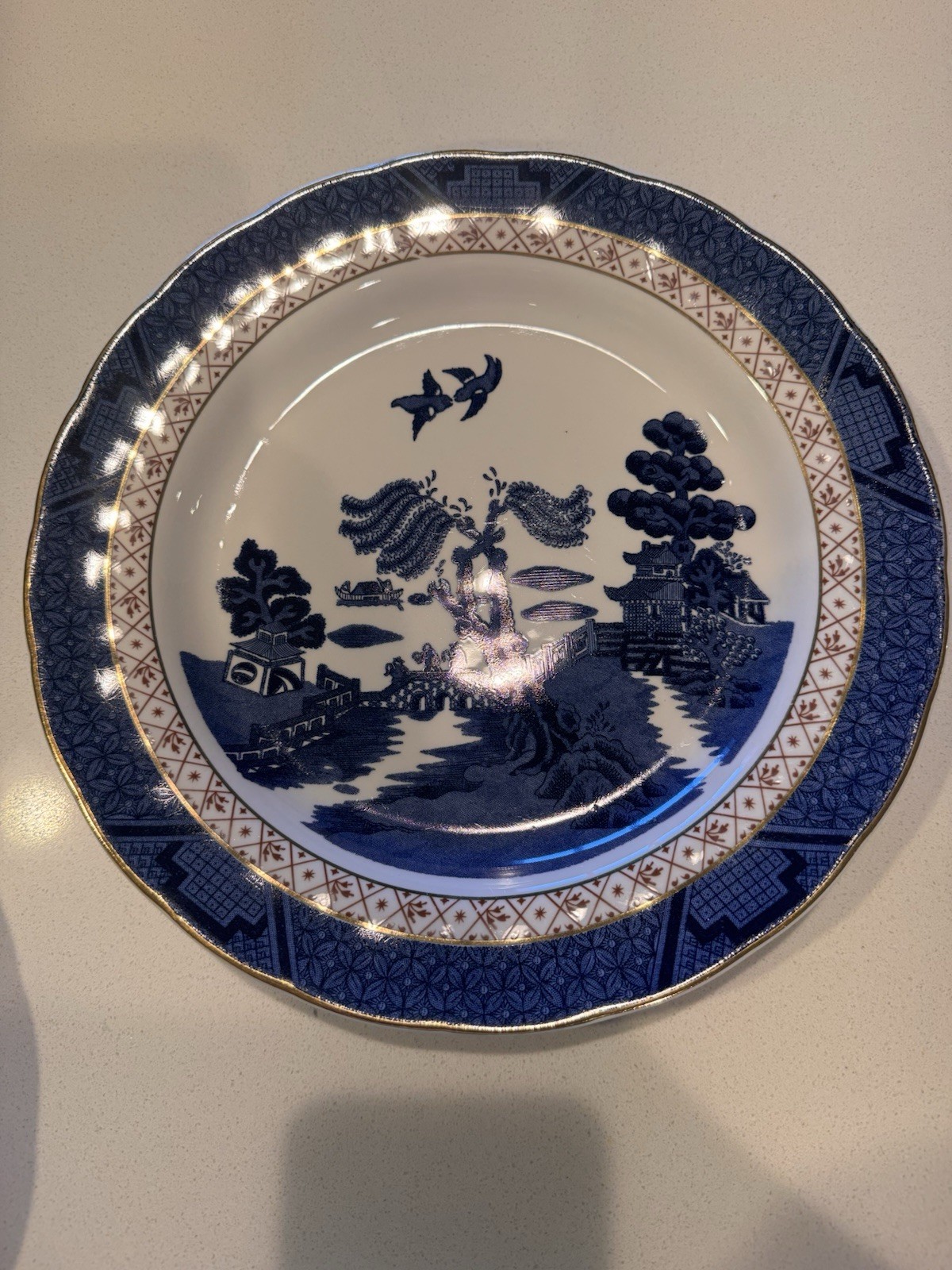 10 VTG 1940s Booths England Real Old Willow Dinner Plate Gold Trim A8025 10-3/8″
