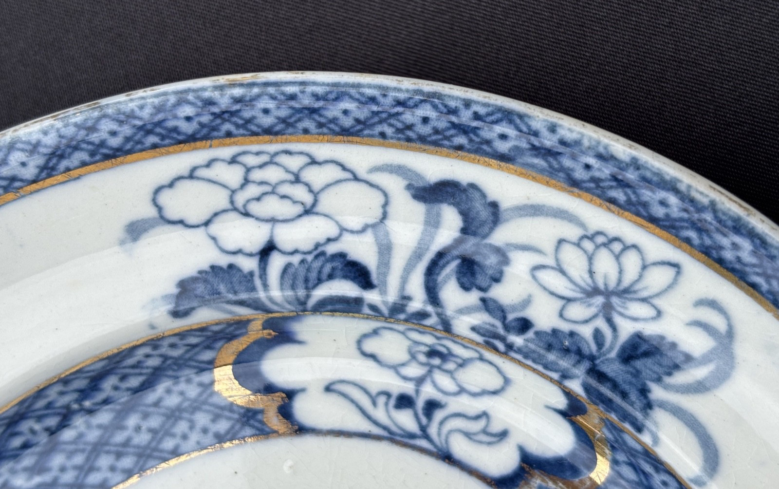 Rare F. Winkle & Co. Ltd England Blue Old Nankin 12″ Oval Platter Gold Trim VGUC